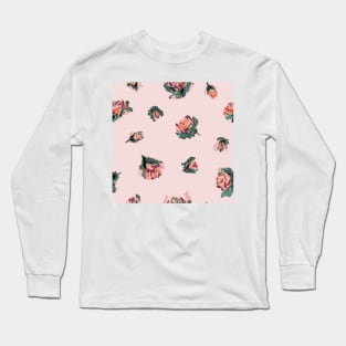 Orange and salmon roses over pink Long Sleeve T-Shirt